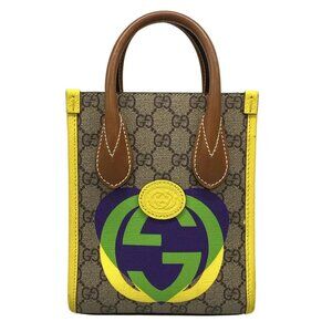 Auth GUCCI Jumbo GG mini tote bag / GG Supreme Beige Ebony Multi PVC